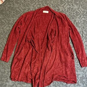 Elegant Burgundy Red Open Front Cardigan